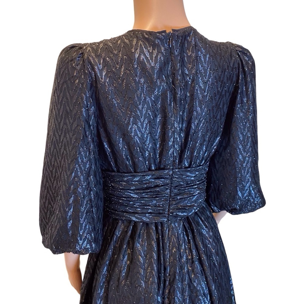Do+Be Black Shimmer Puff Sleeve Wrap Mini Dress Size M Party Cocktail Holiday - Picture 6 of 12